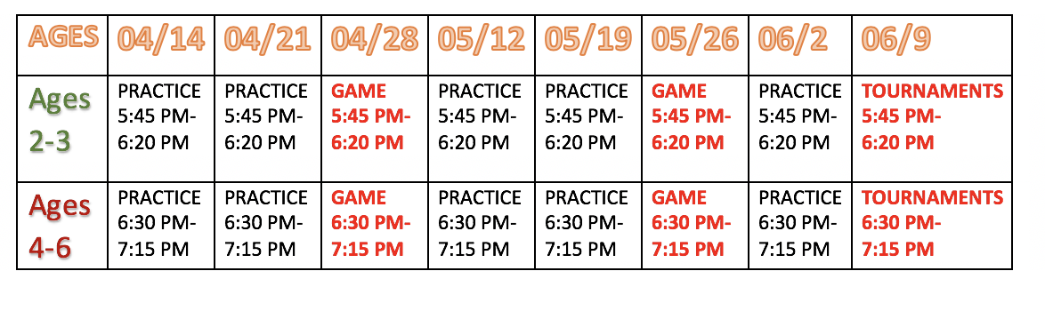 Spring Thursday Schedule: