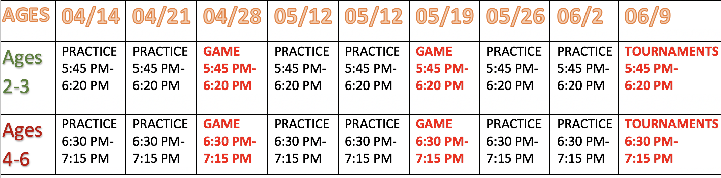 Spring Thursday Schedule: