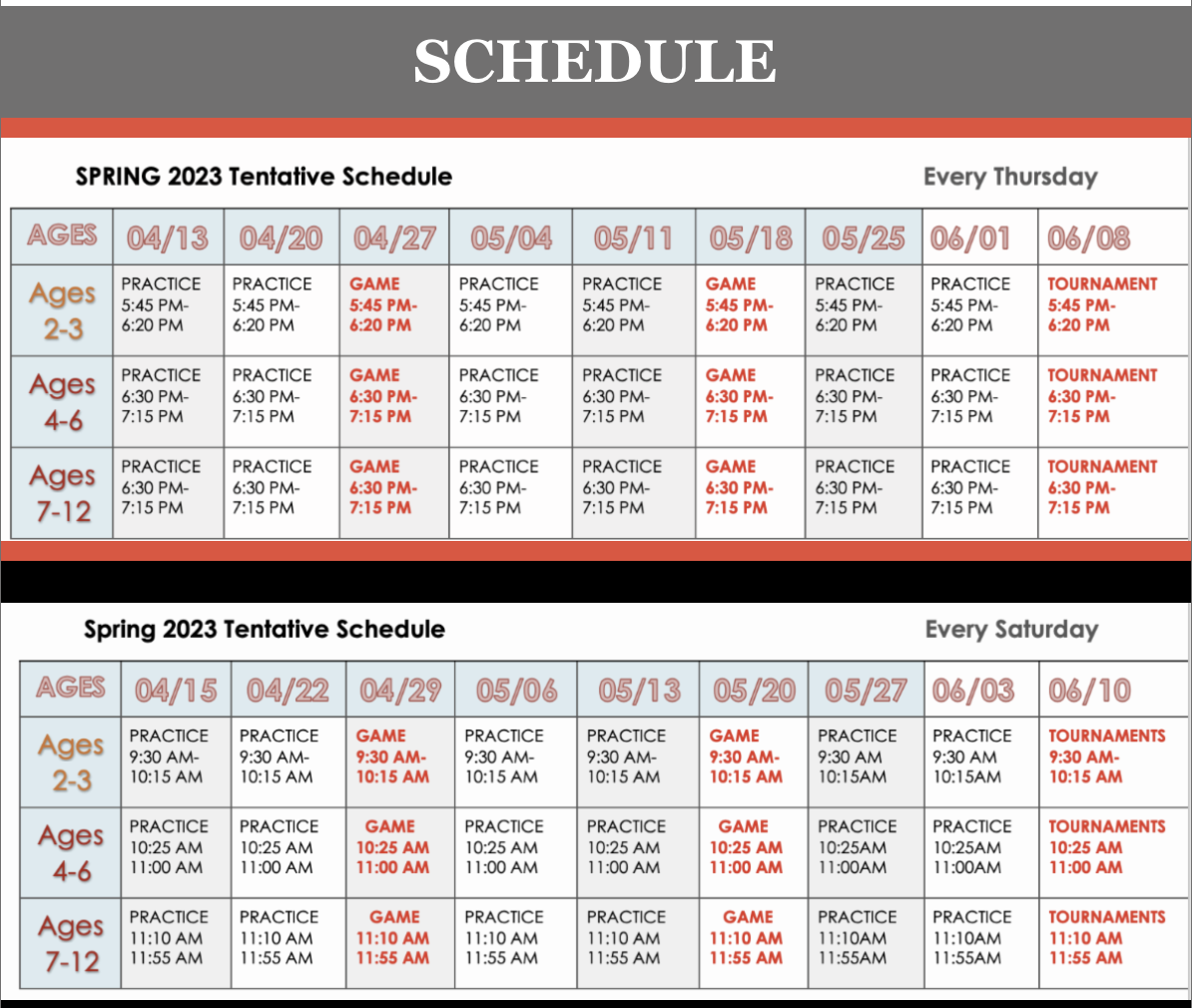 SPRING 2023 SCHEDULE