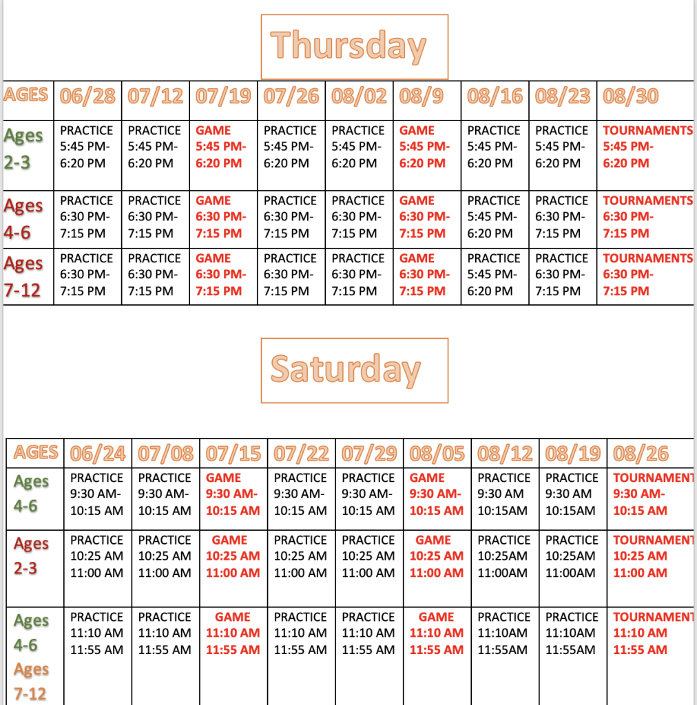 SUMMER 2023 SCHEDULE