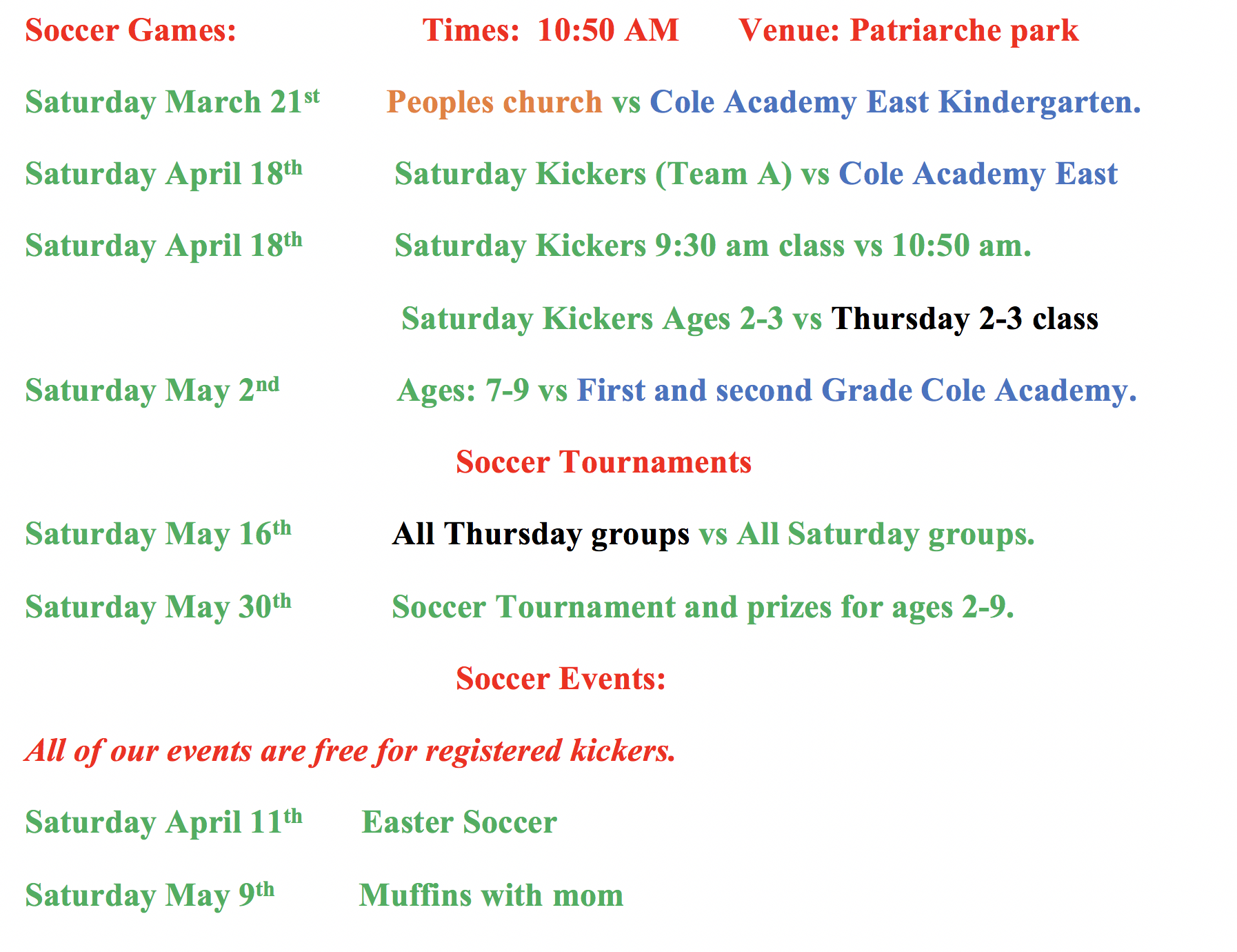 Spring Schedule